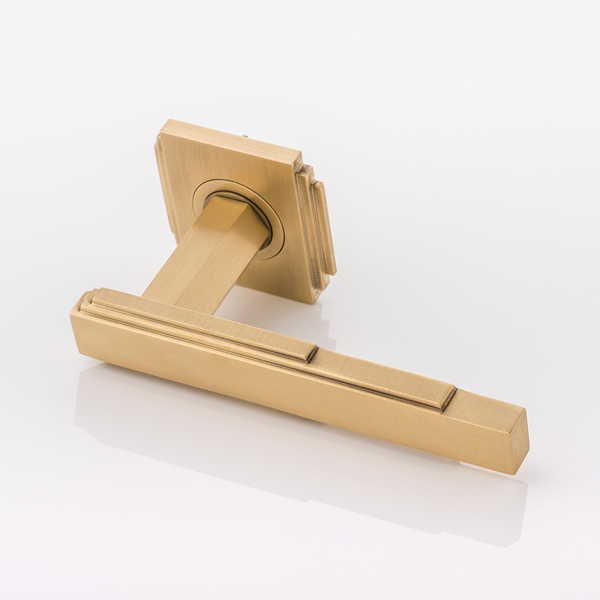 Abbott solid brass door lever handle with square edge deco rose