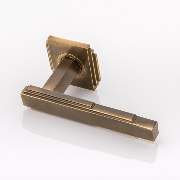 Abbott solid brass door lever handle with square edge deco rose