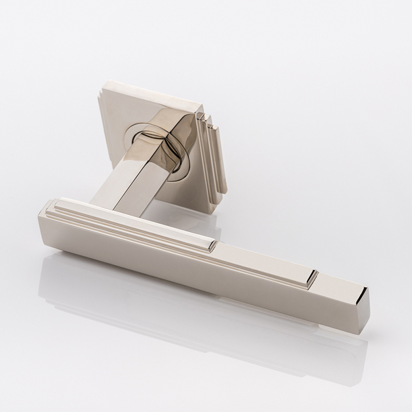 Abbott solid brass door lever handle with square edge deco rose