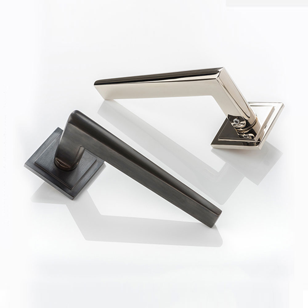 Wedge III solid brass door lever handle with square stepped rose