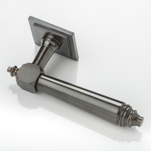 Caulet II solid brass door lever handle with square stepped rose