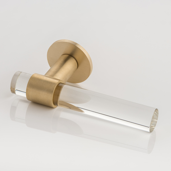 Collett solid brass & glass door lever handle with round rose