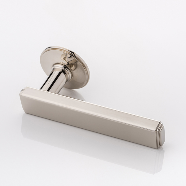 Doyle solid brass door lever handle with traditional rose