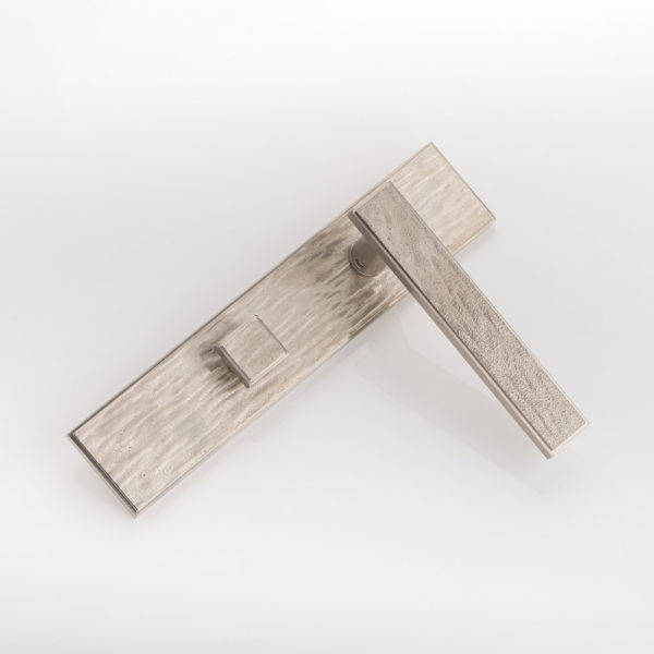 Molten texture solid bronze door lever handle with privacy backplate