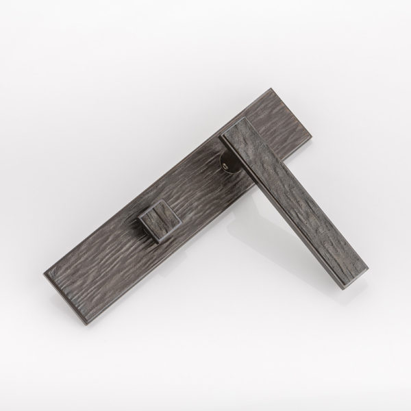 Molten texture solid bronze door lever handle with privacy backplate