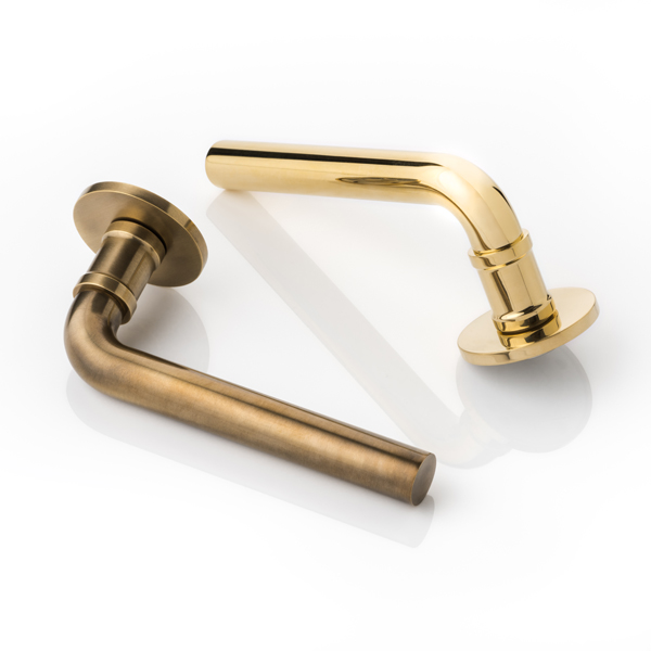 Clerke solid brass door lever handle with round rose