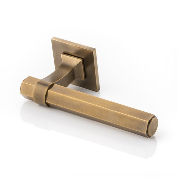 Adelphi solid brass door lever handle with square rose