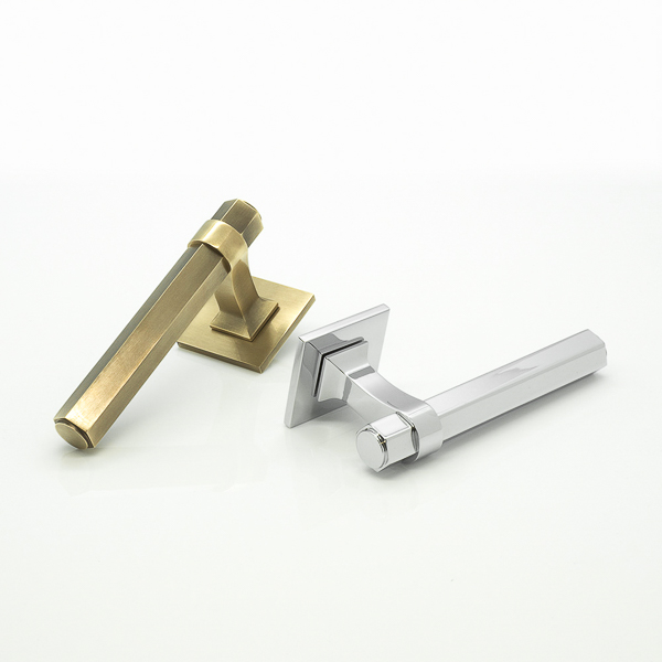 Adelphi solid brass door lever handle with square rose