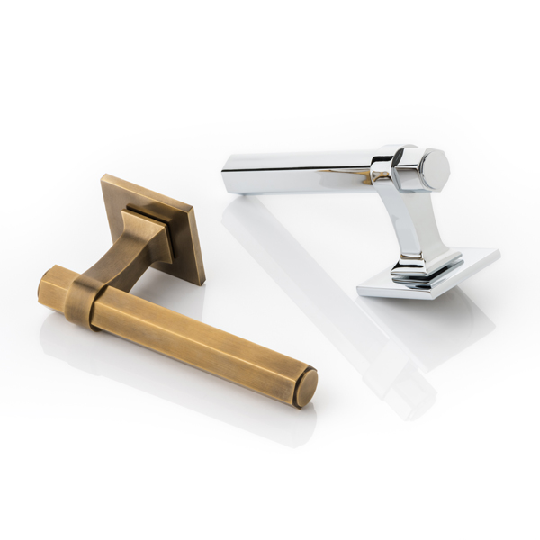 Adelphi solid brass door lever handle with square rose