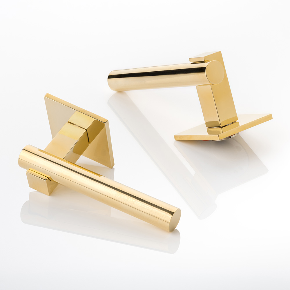 KH Intersect solid brass door lever handle with square rose