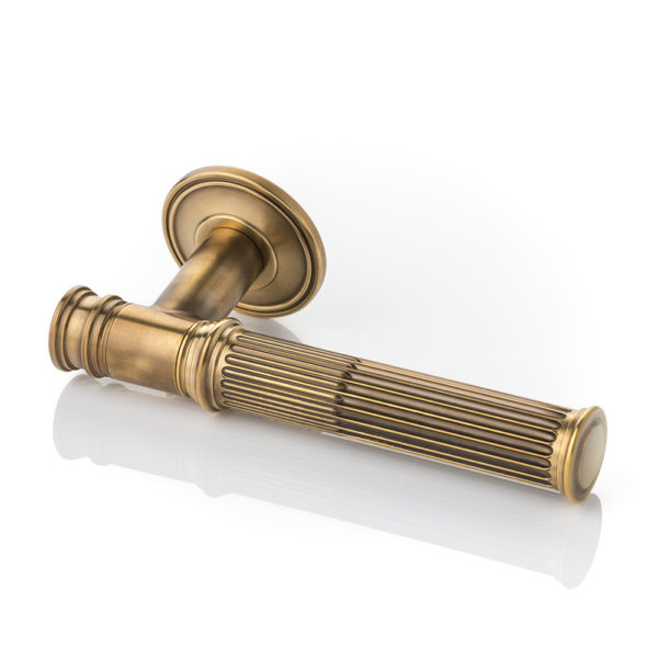 Hamilton solid brass door lever handle with ridged rose