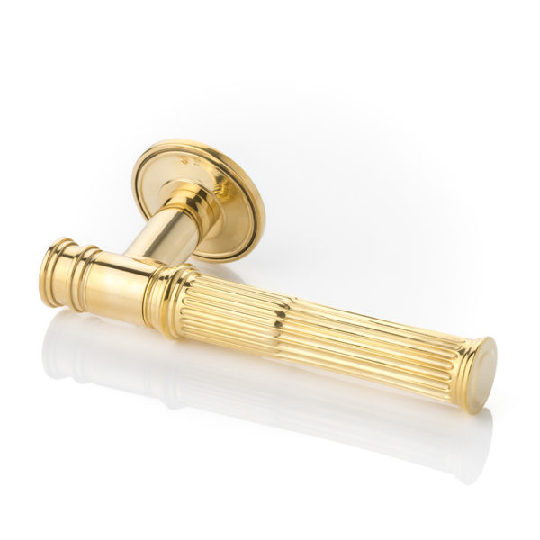 Hamilton solid brass door lever handle with ridged rose