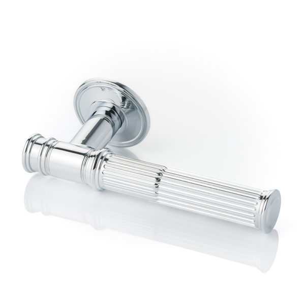 Hamilton solid brass door lever handle with ridged rose