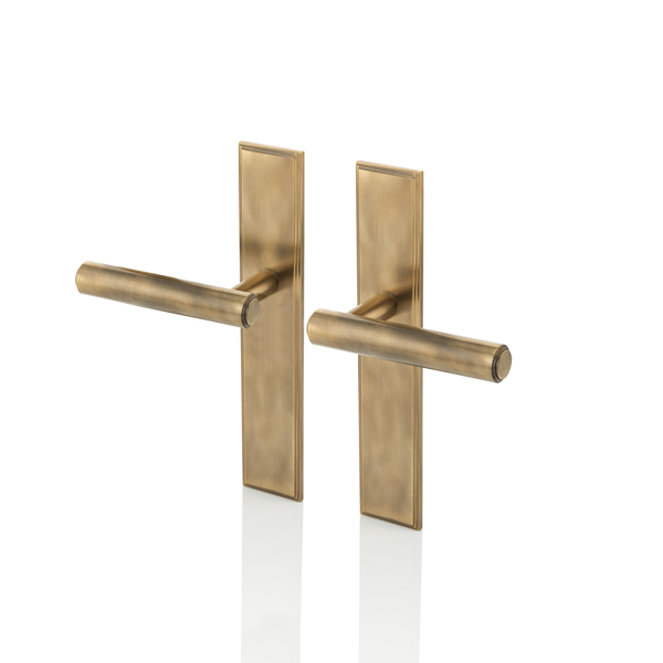 Bartlett solid brass door lever handle with backplate