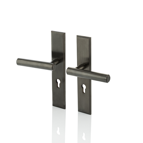 Bartlett solid brass door lever handle with euro cut out backplate