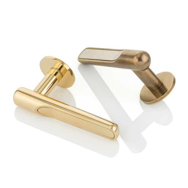 Contour solid brass door lever handle with inlay and round rose