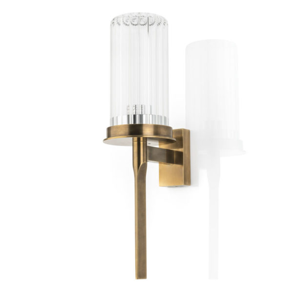 Fonteyn solid brass wall light with enclosed fluted glass shade