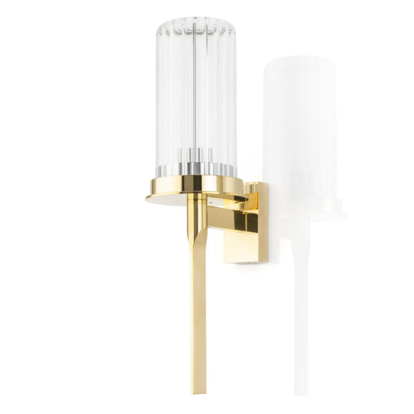 Fonteyn solid brass wall light with enclosed fluted glass shade