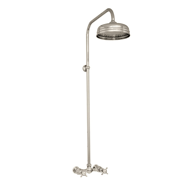 Traditional shower layout - exposed pipe, rose & mixer