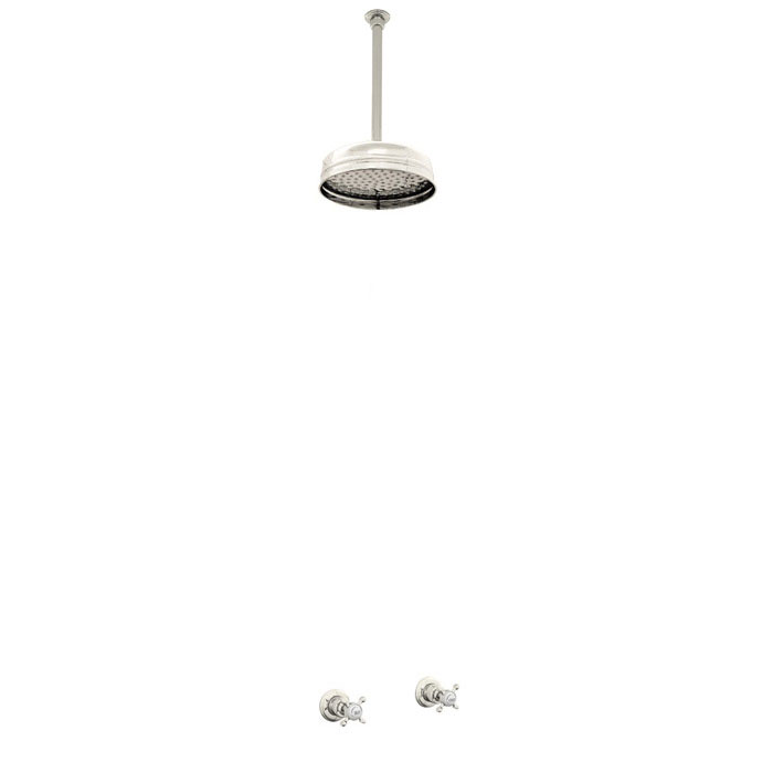 Traditional shower layout - ceiling arm, rose & xheads