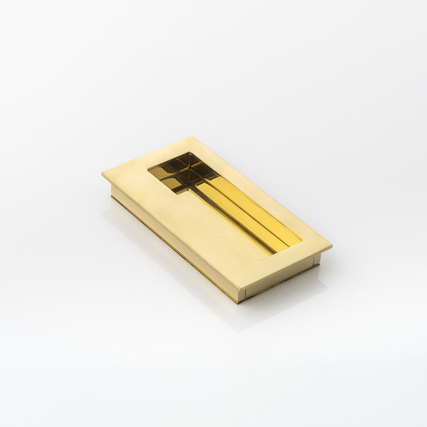 Rectangular solid brass recessed pull with large grip