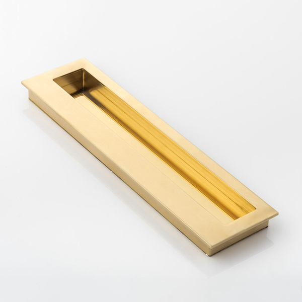 Rectangular solid brass recessed pull with large grip