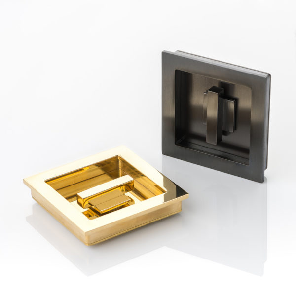 Cube solid brass recessed pull with privacy turn/release