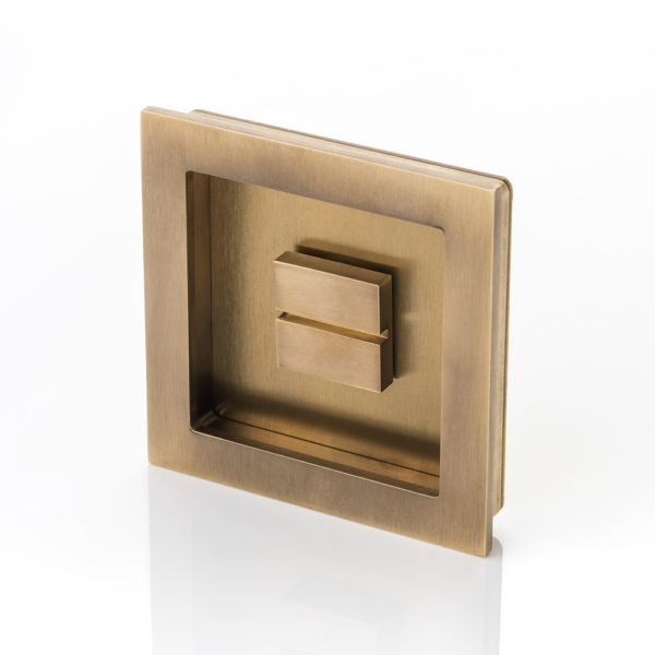 Cube solid brass recessed pull with privacy turn/release