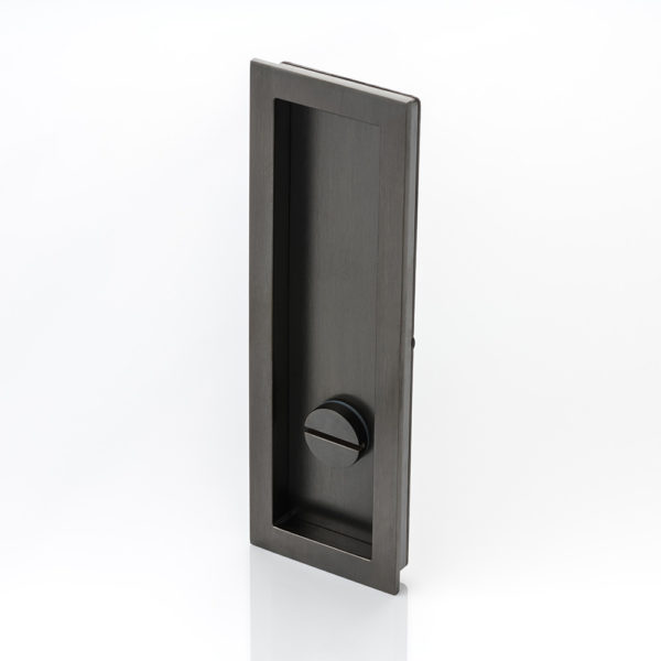 Rectangular solid brass recessed pull with privacy turn/release