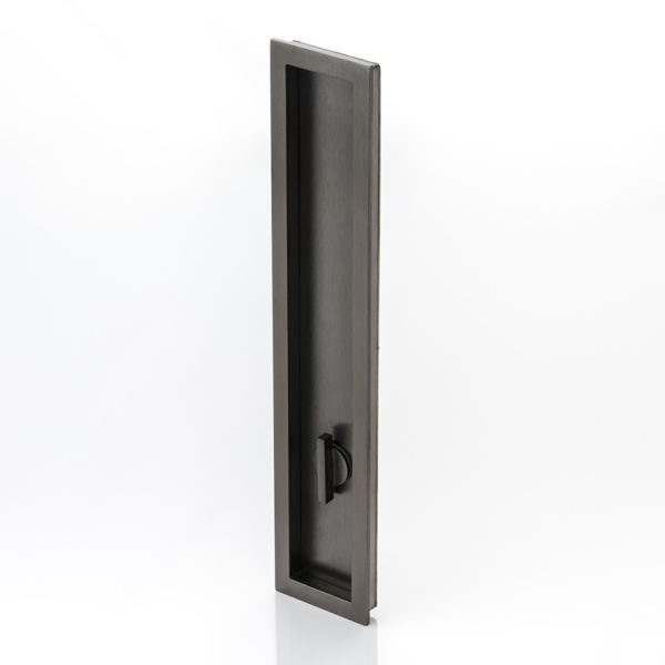 Rectangular solid brass recessed pull with privacy turn/release