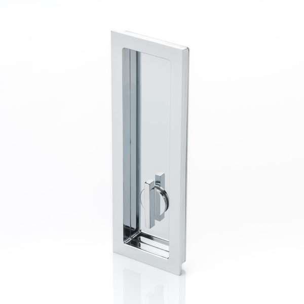 Rectangular solid brass recessed pull with privacy turn/release