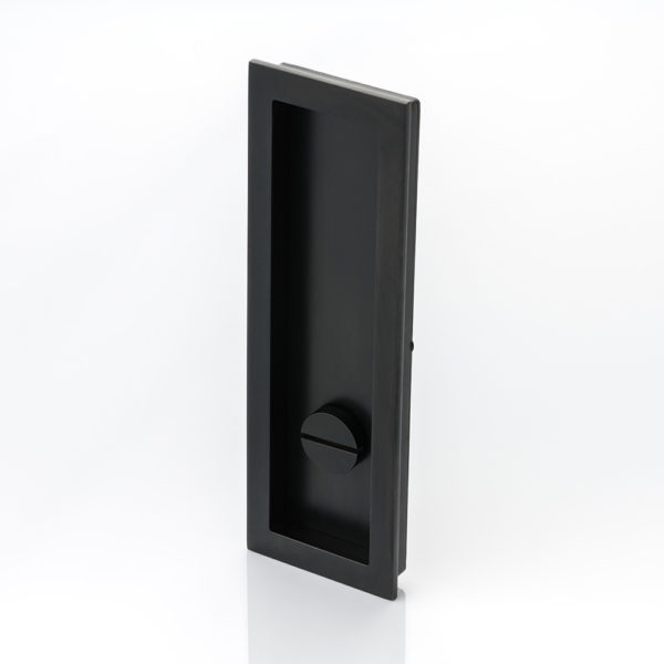 Rectangular solid brass recessed pull with privacy turn/release