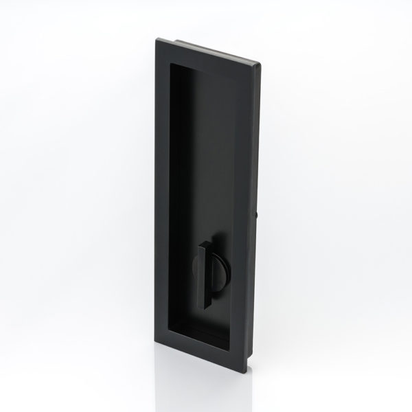 Rectangular solid brass recessed pull with privacy turn/release