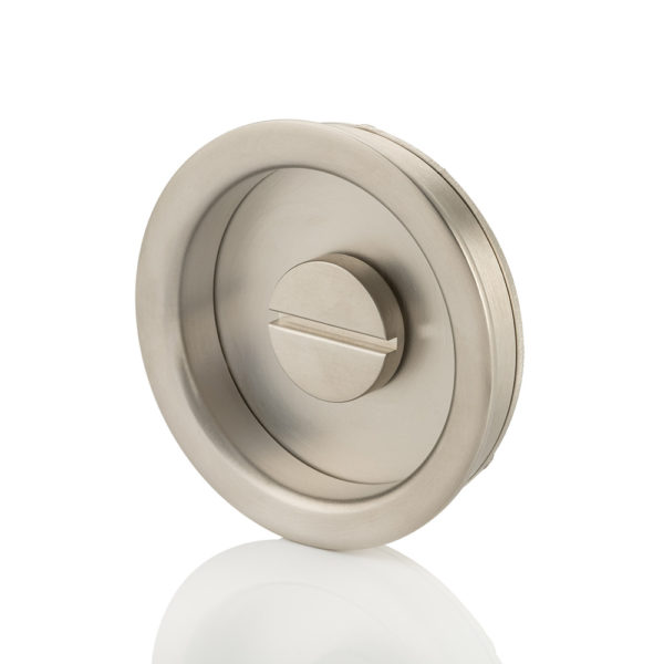 Round solid brass recessed pull with privacy turn/release