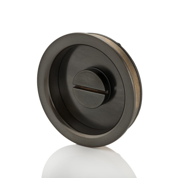 Round solid brass recessed pull with privacy turn/release
