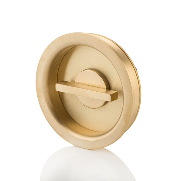 Round solid brass recessed pull with privacy turn/release