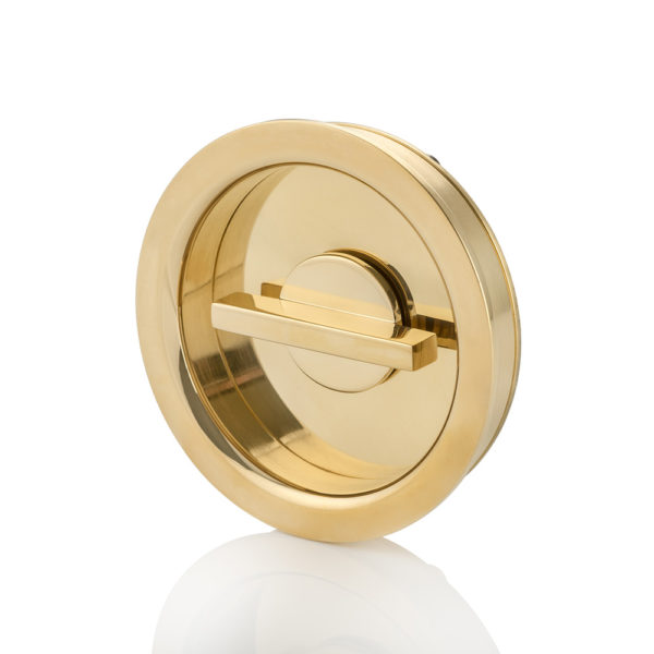Round solid brass recessed pull with privacy turn/release