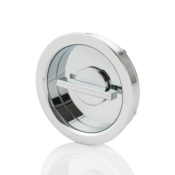 Round solid brass recessed pull with privacy turn/release