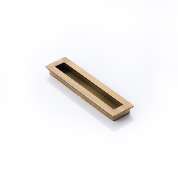 Slim rectangular solid brass recessed pull