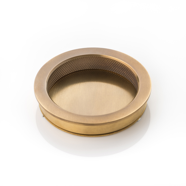 Round solid brass recessed pull with diamond knurl