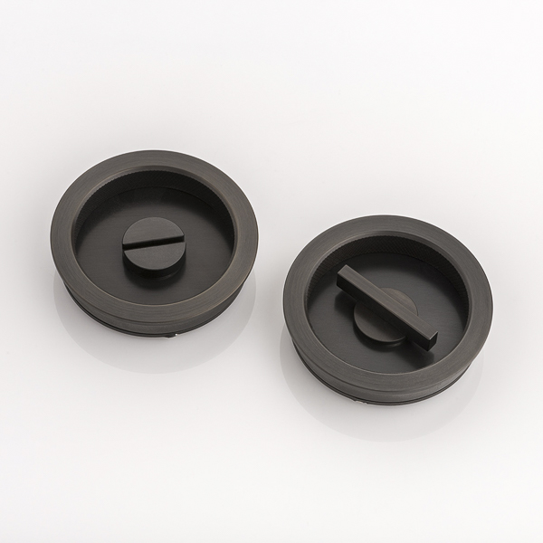 Round solid brass recessed pull with privacy turn/release & diamond knurl