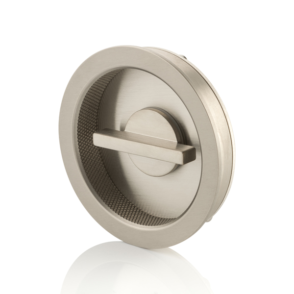 Round solid brass recessed pull with privacy turn/release & diamond knurl