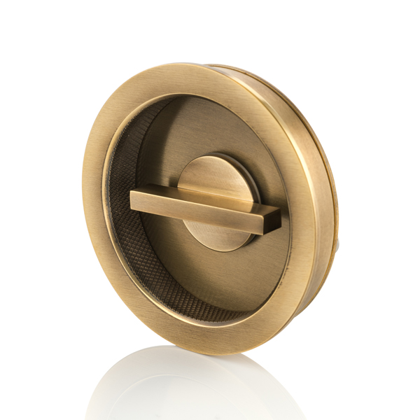 Round solid brass recessed pull with privacy turn/release & diamond knurl
