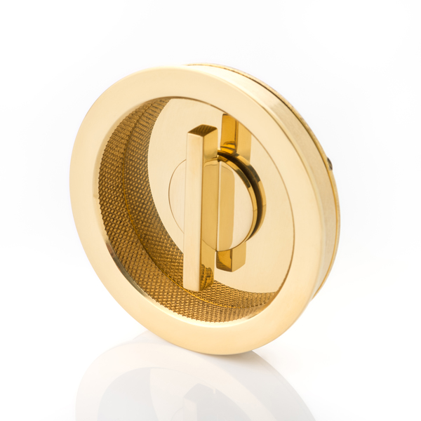Round solid brass recessed pull with privacy turn/release & diamond knurl