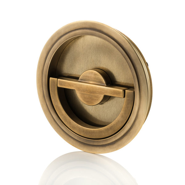 Solid brass sliding door round recessed pull
