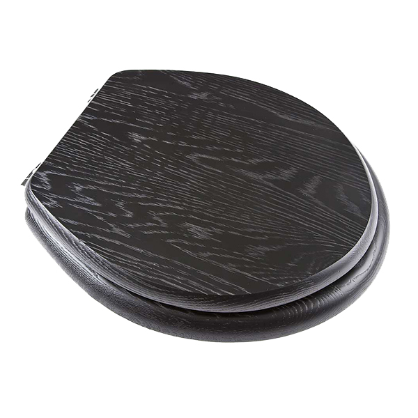 Timber Toilet Seat In Black Oak The, Black Wooden Toilet Seat With Brass Hinges