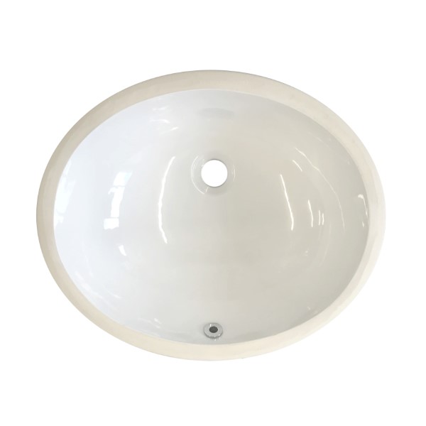 Oval under-mounted large basin with offset waste 490w x 390d