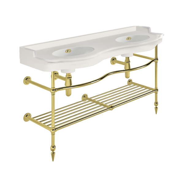 Paris 1410mm double on two leg basin stand. Zero, one or three tap holes.