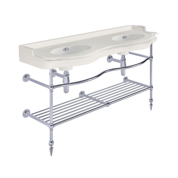 Paris 1410mm double on two leg basin stand. Zero, one or three tap holes.