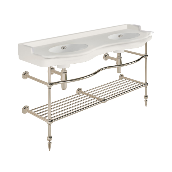 Paris 1410mm double on two leg basin stand. Zero, one or three tap holes.